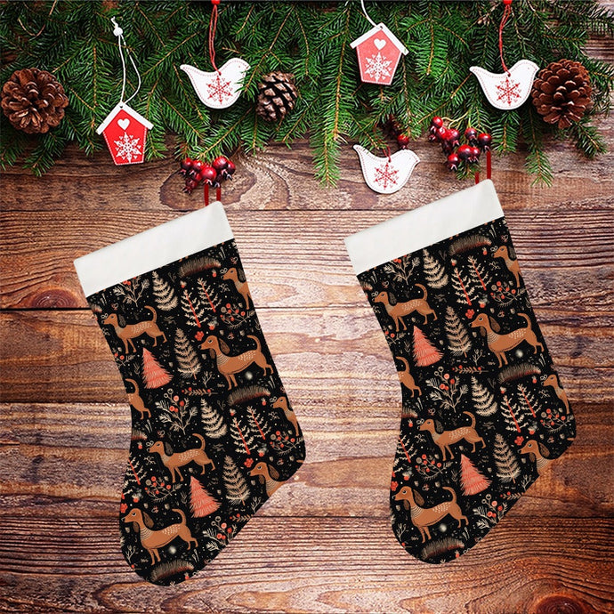 Chocolate / Chocolate-Tan Dachshund Winter Wonderland Christmas Stocking-Christmas Ornament-Christmas, Dachshund, Home Decor-26X42CM-White-3