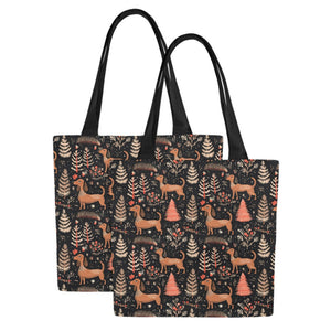 Chocolate Dachshund Winter Wonderland Large Canvas Tote Bags - Set of 2-Accessories-Accessories, Bags, Dachshund-Set of 2-5