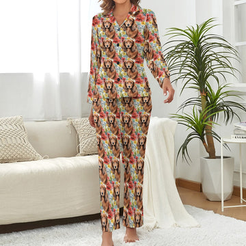 Chocolate Dachshunds in Full Bloom Pajama Set for Women-3