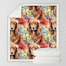 Load image into Gallery viewer, Chocolate Dachshunds in Full Bloom Soft Warm Fleece Blanket-Blanket-Blankets, Dachshund, Home Decor-10