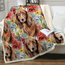 Load image into Gallery viewer, Chocolate Dachshunds in Full Bloom Soft Warm Fleece Blanket-Blanket-Blankets, Dachshund, Home Decor-11