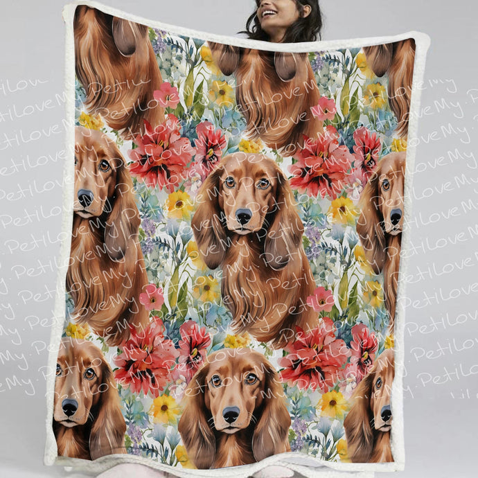 Chocolate Dachshunds in Full Bloom Soft Warm Fleece Blanket-Blanket-Blankets, Dachshund, Home Decor-Small-1