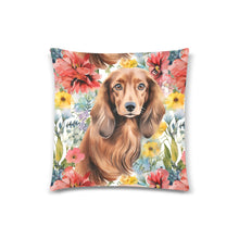 Load image into Gallery viewer, Chocolate Dachshunds in Full Bloom Throw Pillow Covers - 2 Designs-Cushion Cover-Dachshund, Home Decor, Pillows-2