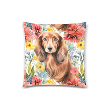 Load image into Gallery viewer, Chocolate Dachshunds in Full Bloom Throw Pillow Covers - 2 Designs-Cushion Cover-Dachshund, Home Decor, Pillows-One Dachshund-1