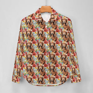 Chocolate Dachshunds in Full Bloom Women's Shirt-Apparel-Apparel, Dachshund, Shirt-6