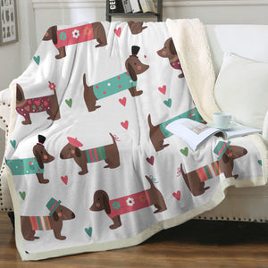 Chocolate Dachshunds in Love Soft Warm Fleece Blanket - 4 Colors-Blanket-Blankets, Dachshund, Home Decor-13