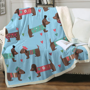 Chocolate Dachshunds in Love Soft Warm Fleece Blanket - 4 Colors-Blanket-Blankets, Dachshund, Home Decor-15