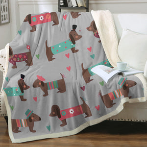 Chocolate Dachshunds in Love Soft Warm Fleece Blanket - 4 Colors-Blanket-Blankets, Dachshund, Home Decor-16