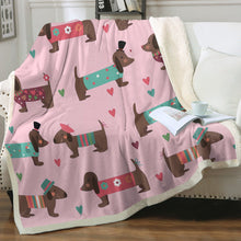 Load image into Gallery viewer, Chocolate Dachshunds in Love Soft Warm Fleece Blanket - 4 Colors-Blanket-Blankets, Dachshund, Home Decor-Soft Pink-Small-2