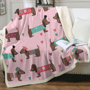 Chocolate Dachshunds in Love Soft Warm Fleece Blanket - 4 Colors-Blanket-Blankets, Dachshund, Home Decor-Soft Pink-Small-2