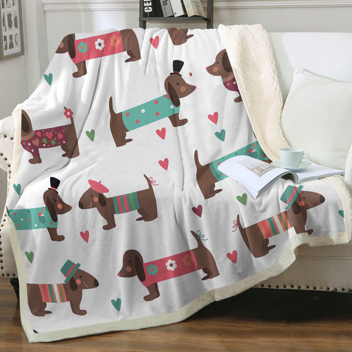 Chocolate Dachshunds in Love Soft Warm Fleece Blanket - 4 Colors-Blanket-Blankets, Dachshund, Home Decor-Ivory-Small-1