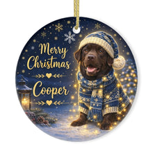 Load image into Gallery viewer, Chocolate Labrador Christmas Ornament - Cozy Winter Pet Portrait Design - Personalize with Photo and Name-Christmas Ornament-Christmas,Christmas Ornament,Personalize Artwork-3