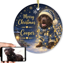 Load image into Gallery viewer, Chocolate Labrador Christmas Ornament - Cozy Winter Pet Portrait Design - Personalize with Photo and Name-Christmas Ornament-Christmas,Christmas Ornament,Personalize Artwork-1