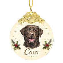 Load image into Gallery viewer, Chocolate Labrador Christmas Ornament - Gold Crown Dog Portrait - Personalized with Photo and Name-Christmas Ornament-Christmas,Christmas Ornament,Personalize Artwork-3