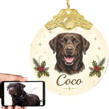 Load image into Gallery viewer, Chocolate Labrador Christmas Ornament - Gold Crown Dog Portrait - Personalized with Photo and Name-Christmas Ornament-Christmas,Christmas Ornament,Personalize Artwork-1