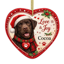Load image into Gallery viewer, Chocolate Labrador Christmas Ornament - Love &amp; Joy Heart Shaped Portrait - Personalized with Name-Christmas Ornament-Chocolate Labrador,Christmas,Personalize Artwork-4