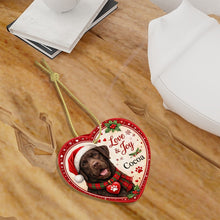 Load image into Gallery viewer, Chocolate Labrador Christmas Ornament - Love &amp; Joy Heart Shaped Portrait - Personalized with Name-Christmas Ornament-Chocolate Labrador,Christmas,Personalize Artwork-7