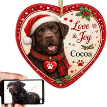 Load image into Gallery viewer, Chocolate Labrador Christmas Ornament - Love &amp; Joy Heart Shaped Portrait - Personalized with Name-Christmas Ornament-Chocolate Labrador,Christmas,Personalize Artwork-1