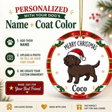 Load image into Gallery viewer, Chocolate Labrador Christmas Ornament - Personalized Whimsical Holiday Cartoon Art Design - with Name-Christmas Ornament-Chocolate Labrador,Christmas,Personalize Artwork-2