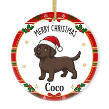 Load image into Gallery viewer, Chocolate Labrador Christmas Ornament - Personalized Whimsical Holiday Cartoon Art Design - with Name-Christmas Ornament-Chocolate Labrador,Christmas,Personalize Artwork-3