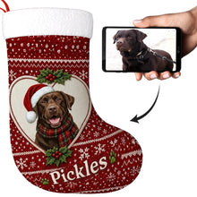 Load image into Gallery viewer, Chocolate Labrador Christmas Stocking – Heart Knit Portrait – Personalize with Photo and Name-Christmas Ornament-Chocolate Labrador,Christmas,Christmas Stocking,Personalize Artwork-1