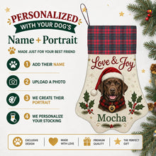 Load image into Gallery viewer, Chocolate Labrador Christmas Stocking - Holly &amp; Tartan Portrait - Personalize with Photo and Name-Christmas Ornament-Christmas,Christmas Stocking,Personalize Artwork-2