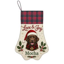 Load image into Gallery viewer, Chocolate Labrador Christmas Stocking - Holly &amp; Tartan Portrait - Personalize with Photo and Name-Christmas Ornament-Christmas,Christmas Stocking,Personalize Artwork-3