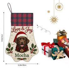 Load image into Gallery viewer, Chocolate Labrador Christmas Stocking - Holly &amp; Tartan Portrait - Personalize with Photo and Name-Christmas Ornament-Christmas,Christmas Stocking,Personalize Artwork-4