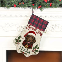 Load image into Gallery viewer, Chocolate Labrador Christmas Stocking - Holly &amp; Tartan Portrait - Personalize with Photo and Name-Christmas Ornament-Christmas,Christmas Stocking,Personalize Artwork-6