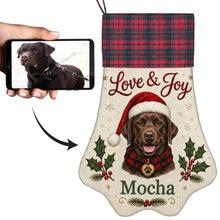 Load image into Gallery viewer, Chocolate Labrador Christmas Stocking - Holly &amp; Tartan Portrait - Personalize with Photo and Name-Christmas Ornament-Christmas,Christmas Stocking,Personalize Artwork-1