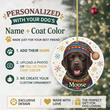 Load image into Gallery viewer, Chocolate Labrador Ornament - Christmas Folk Art Design - Personalize with Photo and Name