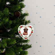 Load image into Gallery viewer, Chocolate Labrador Ornament - Personalized Heart Shaped Christmas Rose Border - with Name-Christmas Ornament-Chocolate Labrador,Christmas,Personalize Artwork-3