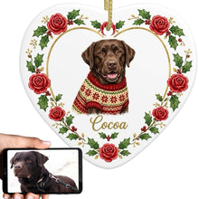 Load image into Gallery viewer, Chocolate Labrador Ornament - Personalized Heart Shaped Christmas Rose Border - with Name-Christmas Ornament-Chocolate Labrador,Christmas,Personalize Artwork-1