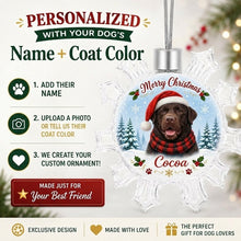 Load image into Gallery viewer, Chocolate Labrador Ornament - Personalized Snowflake Shaped Christmas Snow Globe Design - with Name-Christmas Ornament-Chocolate Labrador,Christmas,Personalize Artwork-2
