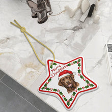 Load image into Gallery viewer, Chocolate Labrador Ornament - Personalized Star Shaped Christmas Folk-Art Design-Christmas Ornament-Chocolate Labrador,Christmas,Personalize Artwork-5