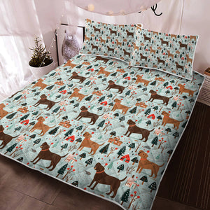 Chocolate Lab's Charming Christmas Quilt Blanket Bedding Set-Bedding-Bedding, Blankets, Christmas, Home Decor, Labrador-2