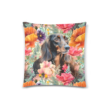 Load image into Gallery viewer, Chocolate Tan Dachshund Field of Blooms Throw Pillow Cover - 2 Designs-Cushion Cover-Dachshund, Home Decor, Pillows-2