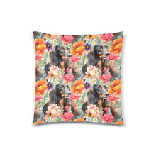 Load image into Gallery viewer, Chocolate Tan Dachshund Field of Blooms Throw Pillow Cover - 2 Designs-Cushion Cover-Dachshund, Home Decor, Pillows-Four Dachshunds-3