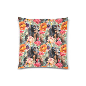 Chocolate Tan Dachshund Field of Blooms Throw Pillow Cover - 2 Designs-Cushion Cover-Dachshund, Home Decor, Pillows-4
