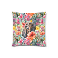 Load image into Gallery viewer, Chocolate Tan Dachshund Floral Bloom Throw Pillow Cover-Cushion Cover-Dachshund, Home Decor, Pillows-One Size-2