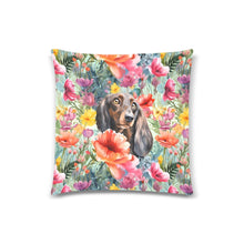 Load image into Gallery viewer, Chocolate Tan Dachshund Floral Bloom Throw Pillow Cover-Cushion Cover-Dachshund, Home Decor, Pillows-One Size-1