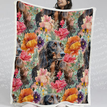 Load image into Gallery viewer, Chocolate-Tan Dachshund in a Field of Blooms Soft Warm Fleece Blanket-Blanket-Blankets, Dachshund, Home Decor-11