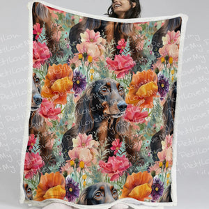 Chocolate-Tan Dachshund in a Field of Blooms Soft Warm Fleece Blanket-Blanket-Blankets, Dachshund, Home Decor-11