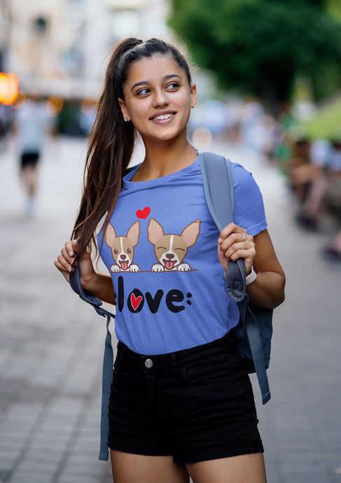 My Chocolate and White Chihuahua My Biggest Love Women's Cotton T-Shirt - 4 Colors-Apparel-Apparel, Chihuahua, Shirt, T Shirt-Blue-S-1