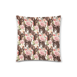 Chocolate White Chihuahuas Amidst Blushing Roses Throw Pillow Cover-Cushion Cover-Chihuahua, Home Decor, Pillows-One Size-2