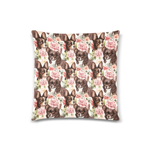 Chocolate White Chihuahuas Amidst Blushing Roses Throw Pillow Cover-Cushion Cover-Chihuahua, Home Decor, Pillows-One Size-1