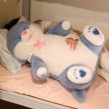 Load image into Gallery viewer, Chonky Blue and White Fat Cat Plush Toy - Sitting Ribbon Bow Collar Design-2