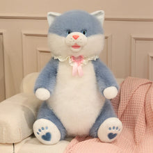Load image into Gallery viewer, Chonky Grey and White Fat Cat Plush Toy - Sitting Ribbon Bow Collar Design-Stuffed Animals-Cat Memorial Gifts,Grey and White Cat,Stuffed Animal-4