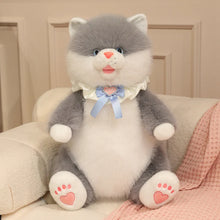 Load image into Gallery viewer, Chonky Grey and White Fat Cat Plush Toy - Sitting Ribbon Bow Collar Design-gray-60cm-1