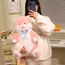 Load image into Gallery viewer, Chonky Pink and White Fat Cat Plush Toy - Sitting Ribbon Bow Collar Design-2